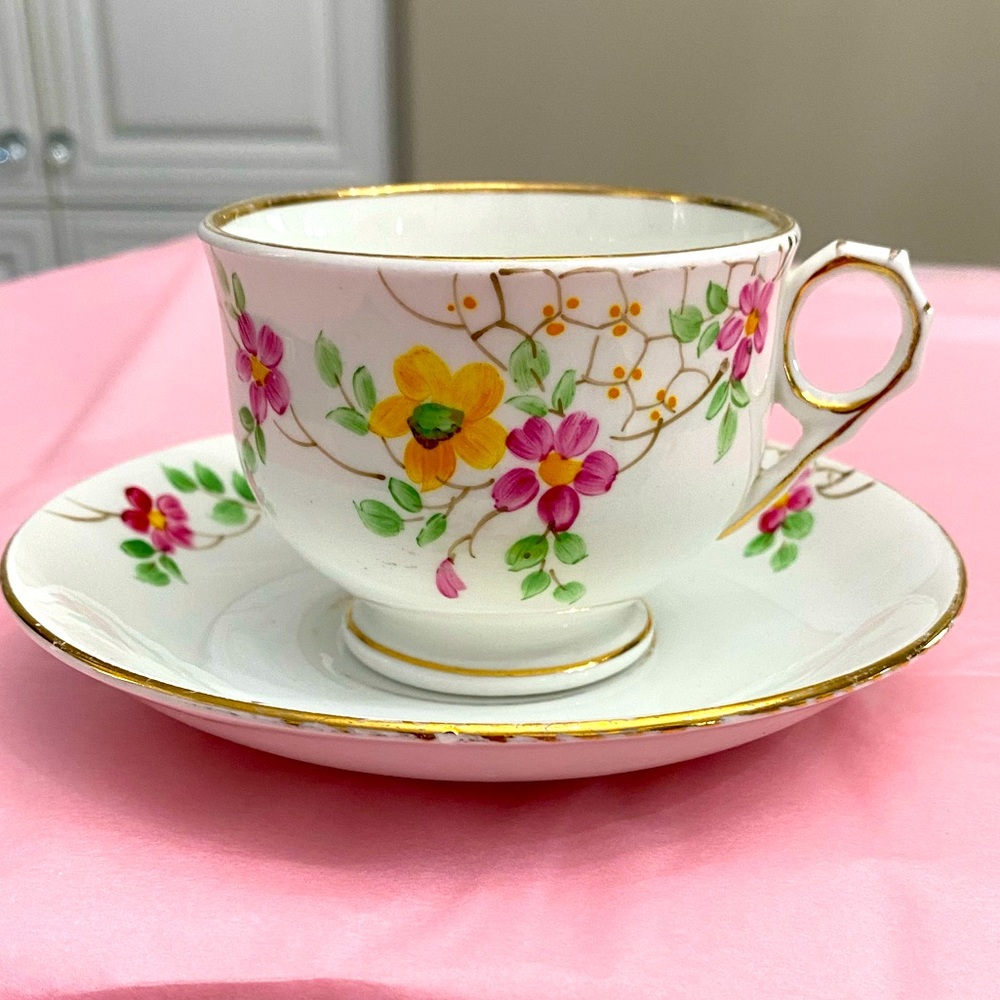 VERY GOOD CONDITION PHOENIX CHINA HAND PAINTED FLORAL PATTERN TEACUP AND SAUCER